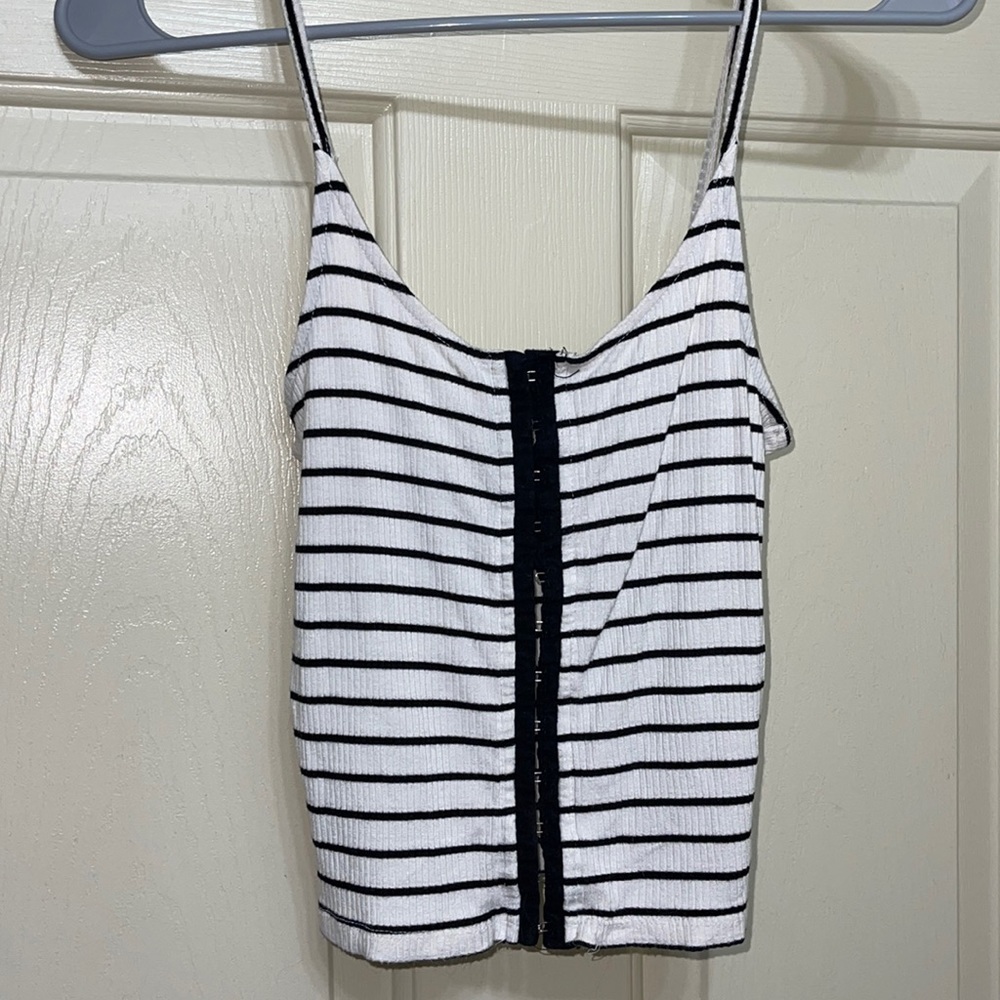american eagle white and black striped tank crop